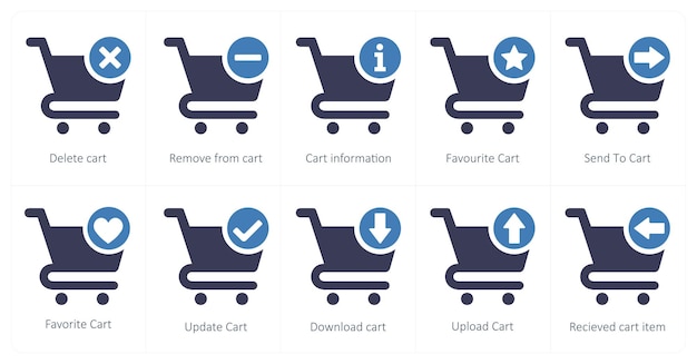a set of 10 cart icons as delete cart remove from cart cart information
