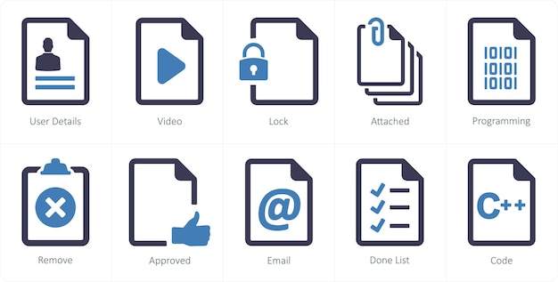 A set of 10 File icons as download upload file download