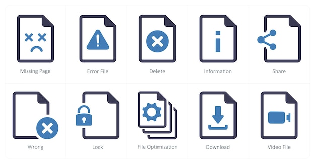 A set of 10 File icons as missing page error file delete