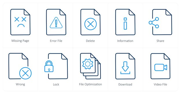 A set of 10 File icons as missing page error file delete