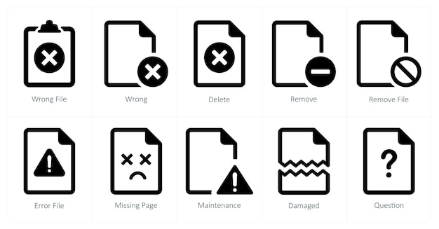 a set of 10 file icons as wrong file wrong delete
