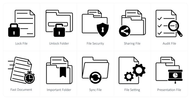 a set of 10 files icons as lock file unlock folder file security