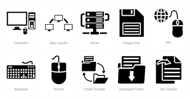 a set of 10 mix icons as computer data transfer server