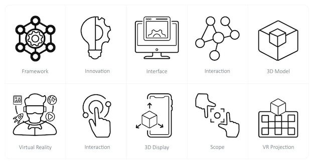 A set of 10 Virtual Reality icons as framework innovation interface