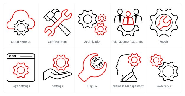 a set of 10 web marketing icons as cloud settings configuration optimization