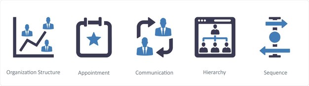 A set of 5 business icons such as Organization Structure Appointment