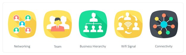 A set of 5 Communication icons as networking team business hierarchy