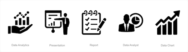 A set of 5 Data analysis icons as data analytics presentation report