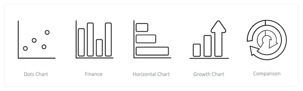 A set of 5 diagram and report icons such as dots chart finance horizontal chart