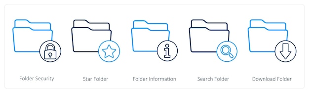 A set of 5 folder icons as folder security star folder folder information