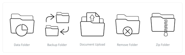 A set of 5 folder icons such as data folder backup folder