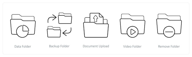 A set of 5 folder icons such as data folder backup folder