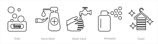 A set of 5 Hygiene icons as soap hand wash wash hand