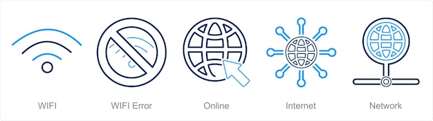 a set of 5 internet computer icons as wifi wifi error online
