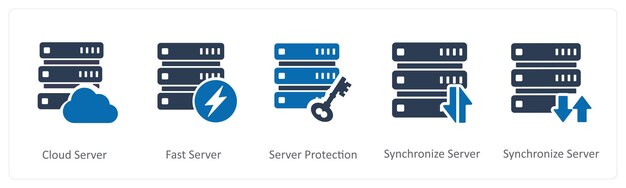 a set of 5 internet icons as cloud server fast server server protection