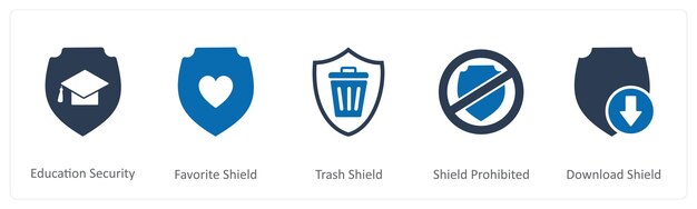A set of 5 Internet icons as education security favorite shield
