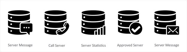 A set of 5 Internet icons as server message call server server statistics