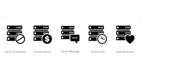 A set of 5 Internet icons as server prohibited finance server server message