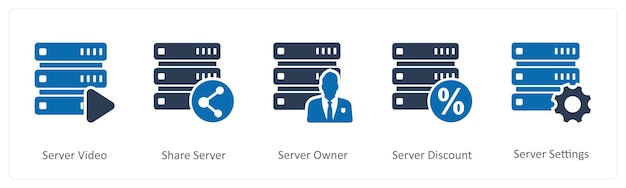 A set of 5 Internet icons as server video share server server owner