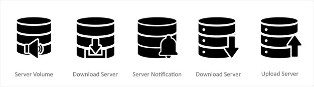 A set of 5 Internet icons as server volume download server server notification