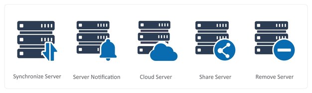 a set of 5 internet icons as synchronize server server notification cloud server