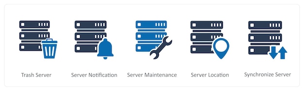 a set of 5 internet icons as trash server server notification