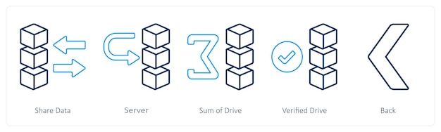 a set of 5 mix icons as share data server sum drive