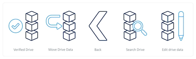 a set of 5 mix icons as verified drive move drive data back