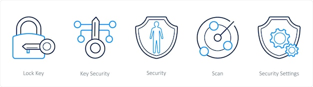 A set of 5 security icons such as lock key key security security