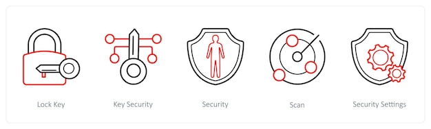 A set of 5 security icons such as lock key key security