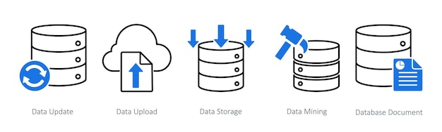 A set of 5 Seo icons as data update data upload data storage
