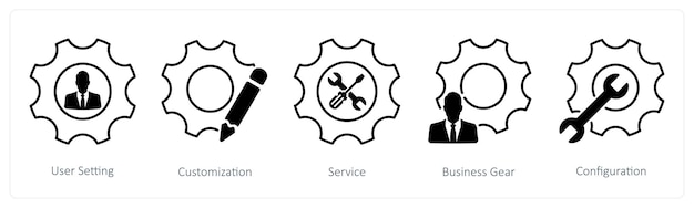 a set of 5 settings icons as user setting customization service