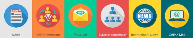 A set of 6 communication icons as news wifi connection message