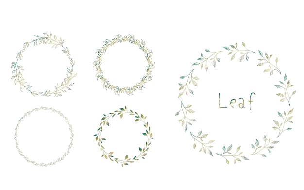 A set of circular leaves and flowers Green gradation