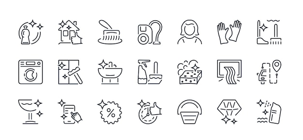 A set of illustrations icons from a thin line disinfection cleaning Isolated editable