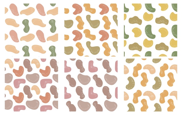 A set of seamless patterns from cute abstract shapes in gentle colors with dots