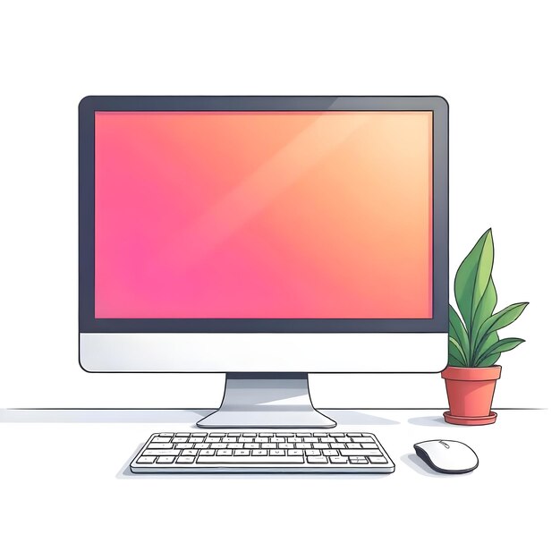 A simple computer desktop with a plant perfect for web design
