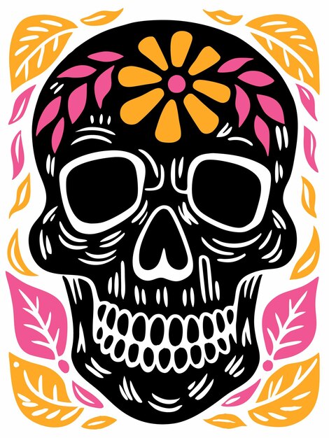 a skull with a colorful flower on it is in a colorful background