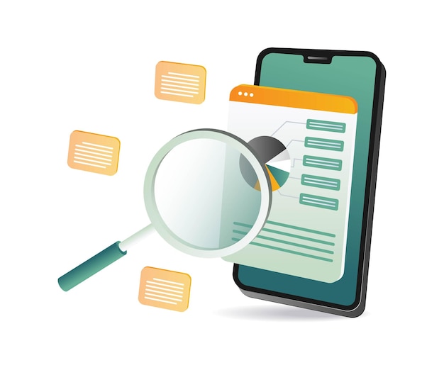 a smart phone with a magnifying glass and a magnifying glass