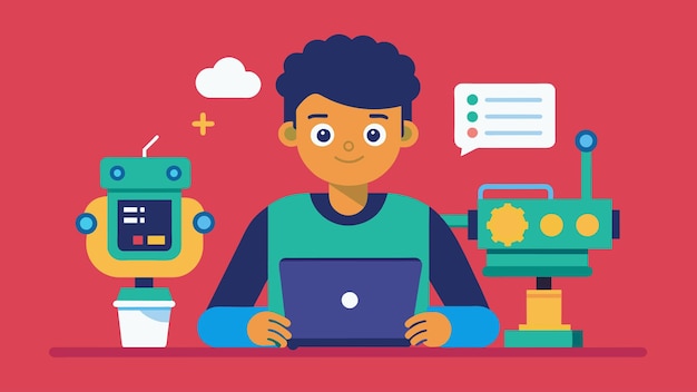 A student is programming a robot to complete a series of tasks developing their coding skills vector