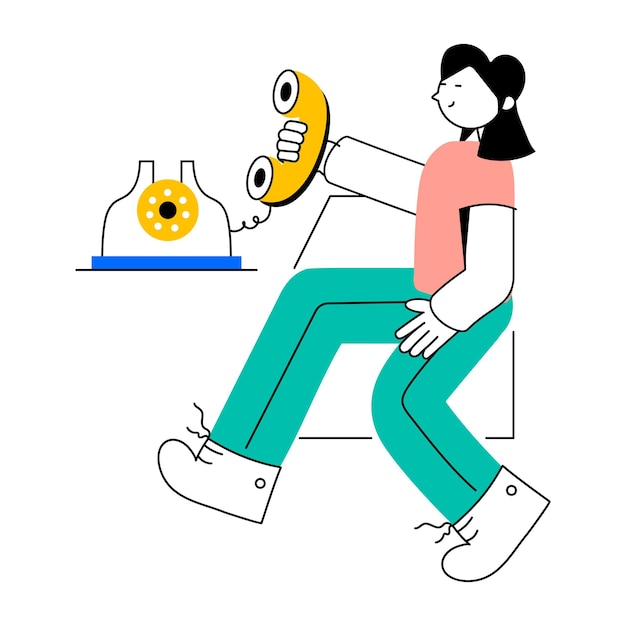 A woman is using a device that has a flower on it.