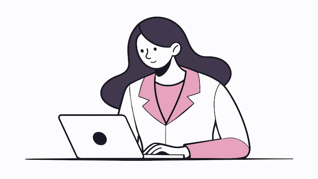 a woman sits at a desk with a laptop and a woman working on her laptop