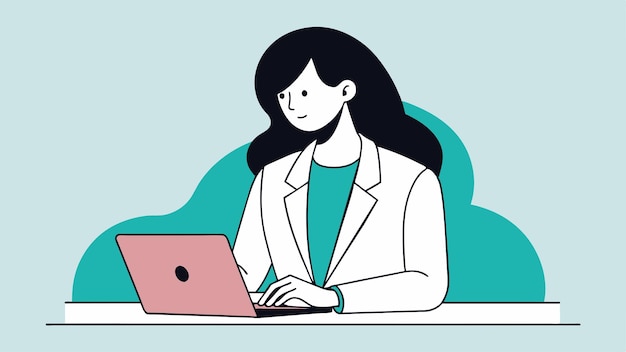 a woman sits at a table with a laptop and a woman working on her laptop
