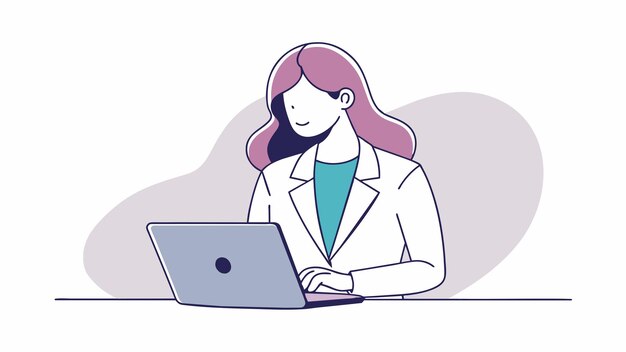 a woman sits at a table with a laptop and a woman working on her laptop