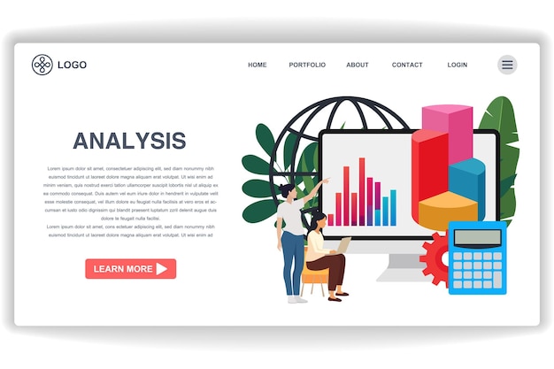 a woman was sitting looking at the laptop website page analysis modern flat design concept of web page design for website and mobile website