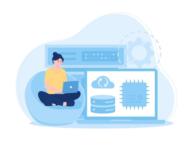 a women manages data concept flat illustration