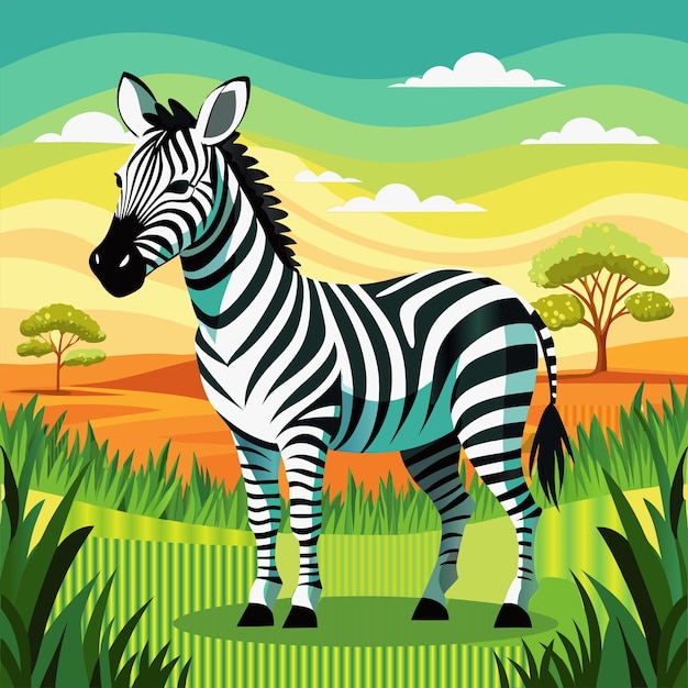 a zebra is standing in a field with trees and a sky background