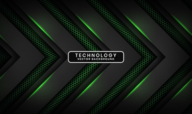 Abstract 3D black technology background with hexagon textured, Overlap layer with green light effect decoration