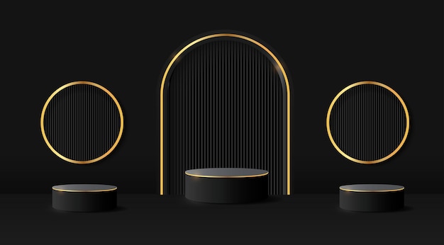 abstract and realistic black cylinder pedestal podium