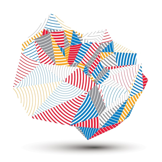 abstract asymmetric vector colorful stripy object, complicated geometric shape with parallel lines.
